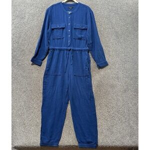 Madewell Lightspun Gauze Tapered Jumpsuit Women 12 Blue Lagenlook Boho Comfort
